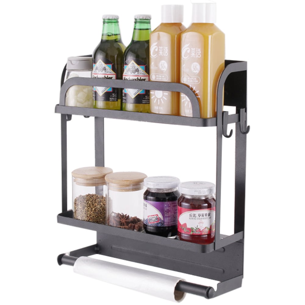 Living and Home 2-Tier Black Metal Magnetic Floating Shelf for Fridges Image 4