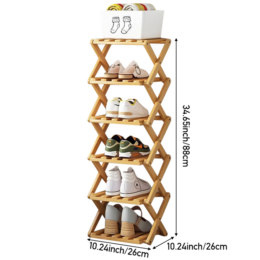 H&O Direct 5 Shelf Natural Open Slatted Folding Shoe Rack Image 4