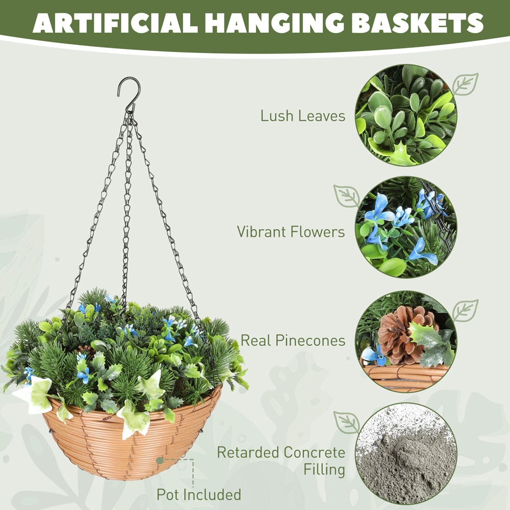 HOMCOM Artificial Flower Hanging Basket 2 Pack Image 8