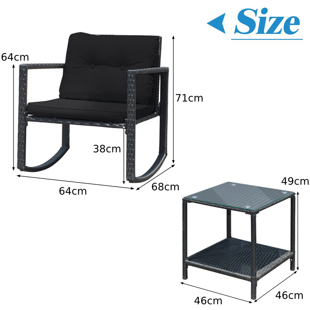 Costway 2 Seater Black PE Rattan Rocking Bistro Set with Cushion Image 9