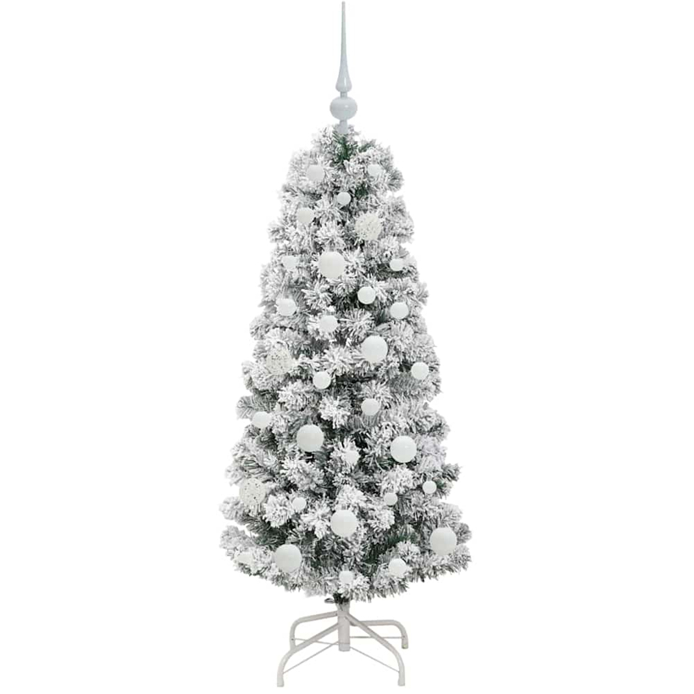 vidaXL Pre-Lit Warm White LED and White Baubles Snow Flocked Artificial Christmas Tree 4ft Image 4