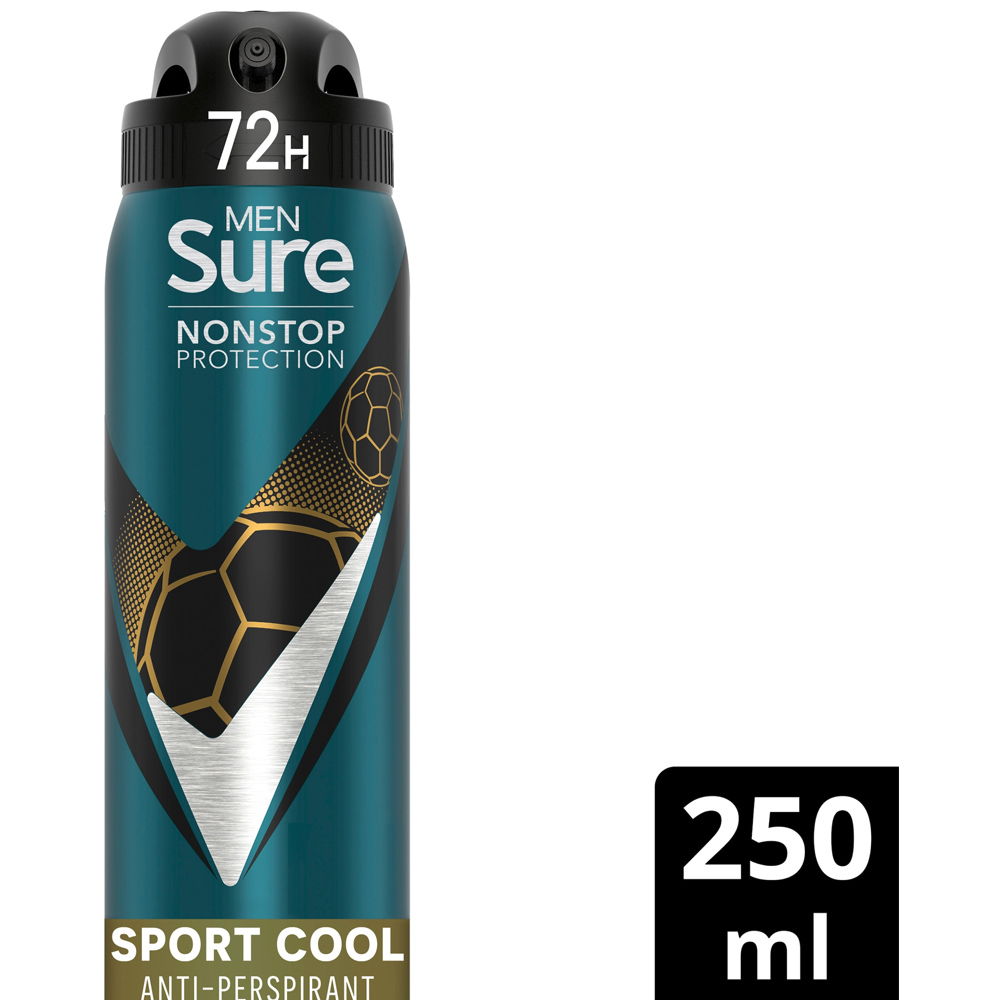 Sure Men Nonstop Protection Sport Cool Antiperspirant Deodorant Aerosol 250ml Image 3