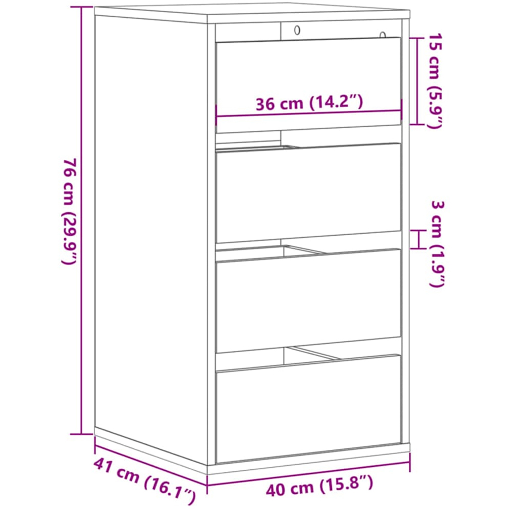 vidaXL 4 Drawer Artisan Oak Engineered Wood Corner Chest of Drawers Image 9