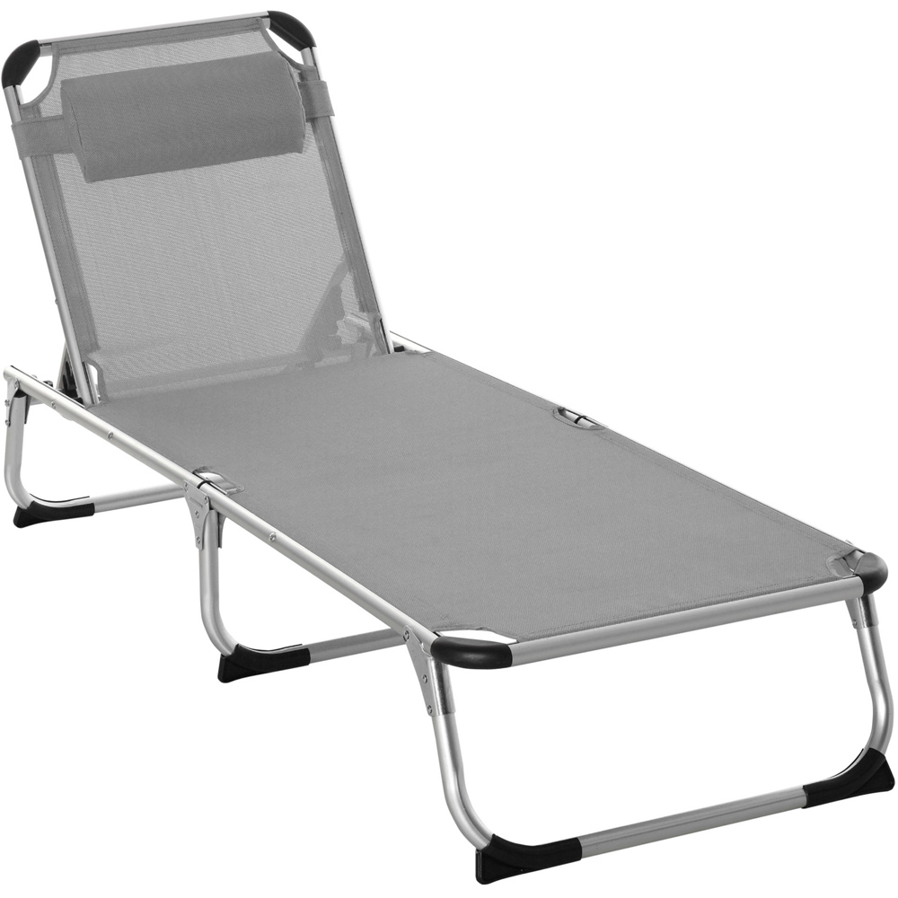 Outsunny Grey 4 Level Adjustable Folding Sun Lounger with Pillow Image 2