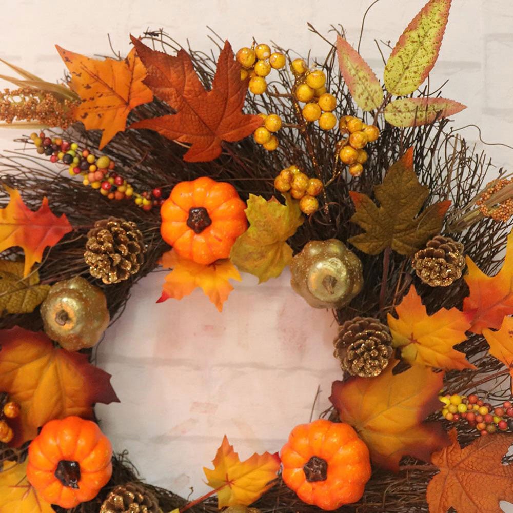 Living and Home Lighted Fall Pumpkin Door Wreath 45cm Image 6