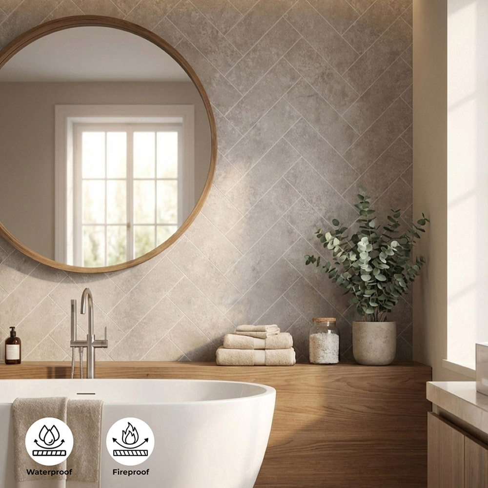 Britwall Light Beige Herringbone Tile Effect Matte Finish Shower Panel 2400 x 1000 x 10mm 3 Pack Image 7
