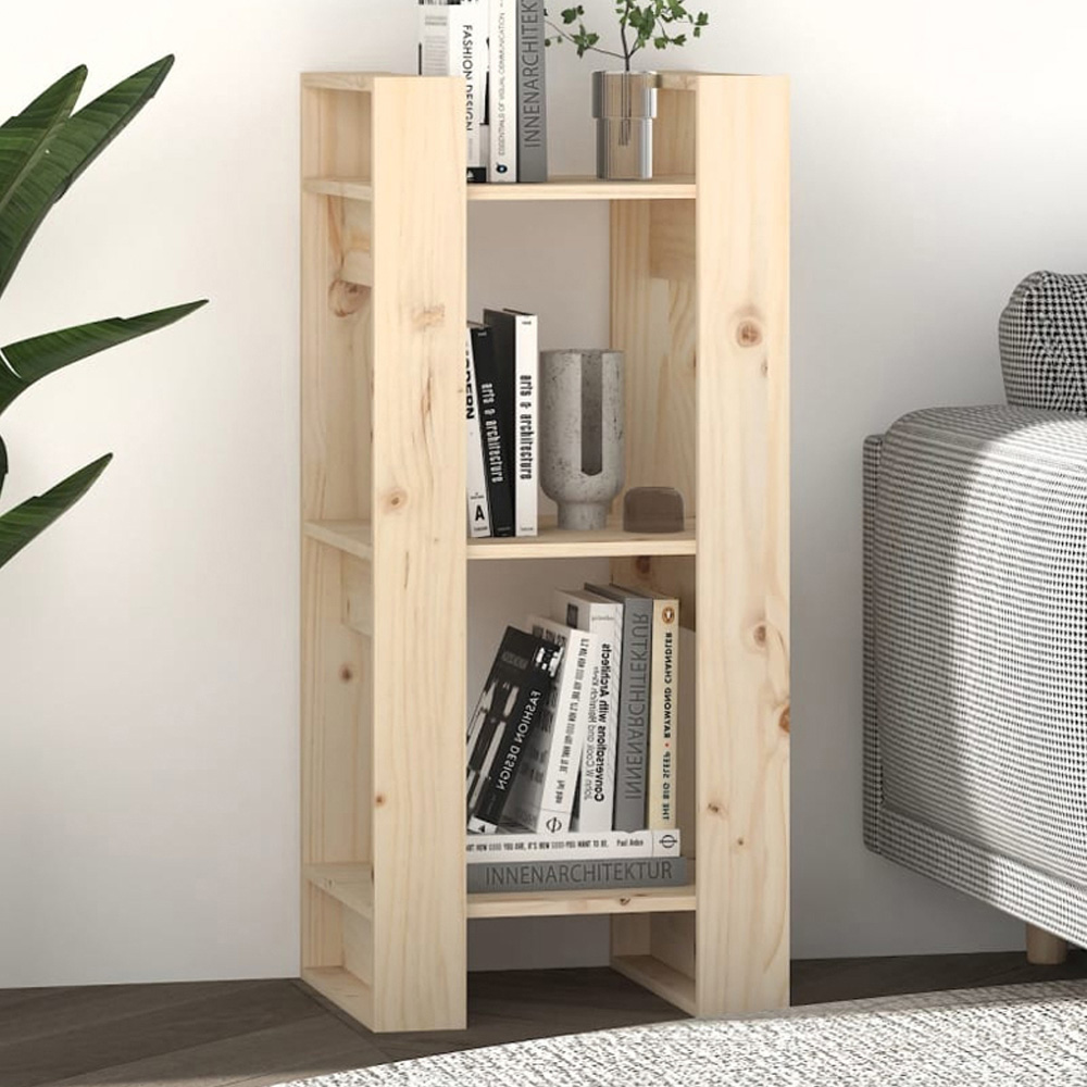 vidaXL 3 Shelf Natural Solid Pine Wood Bookcase Image 1
