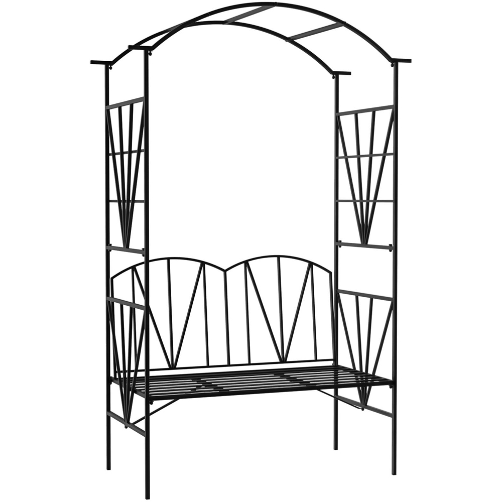 Outsunny 2 Seater Black Metal Garden Loveseat Bench with Arch Image 2