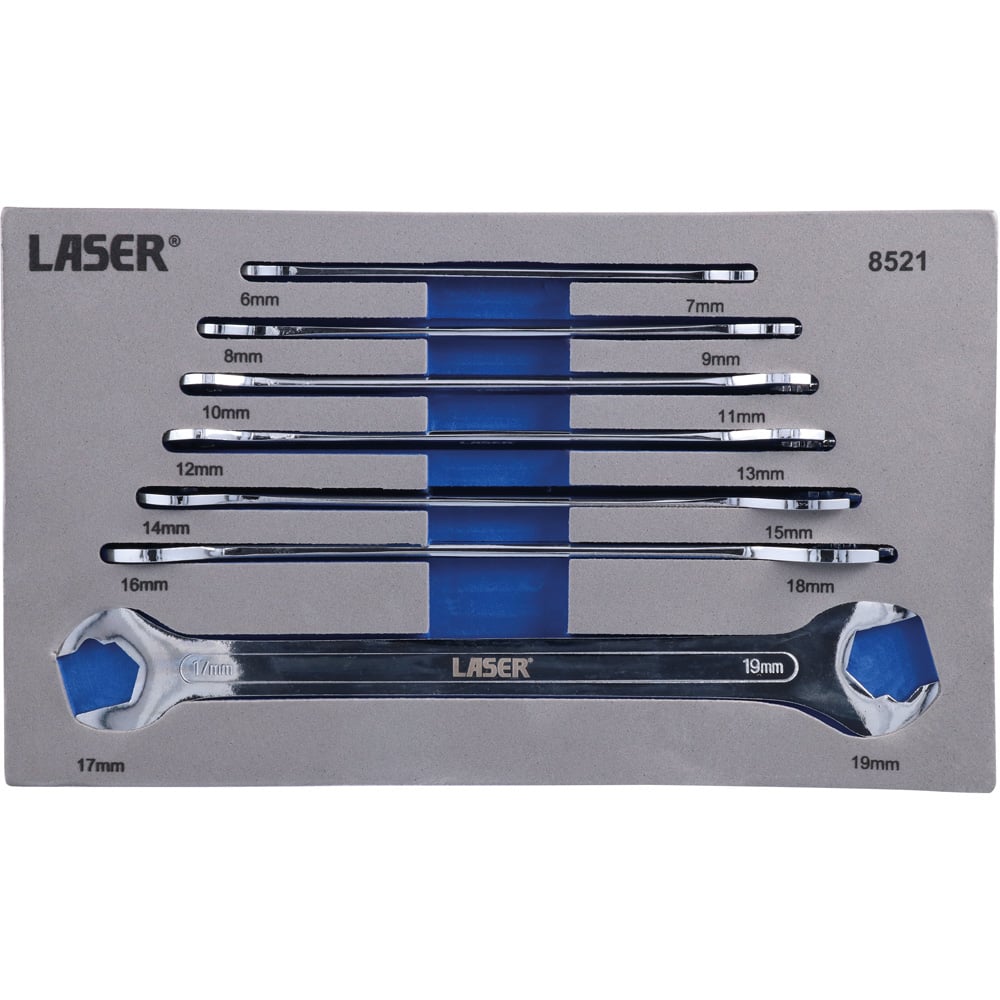 Laser 7 Piece 7-19mm Ultra Thin Open Ended Ratcheting Action Spanner Set Image 1