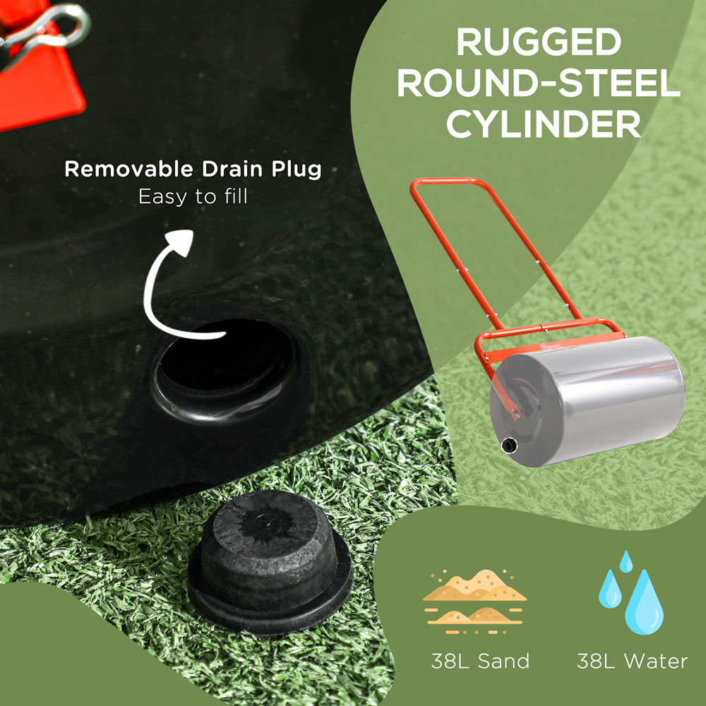 Outsunny 38L Red Fillable Steel Lawn Roller Image 4