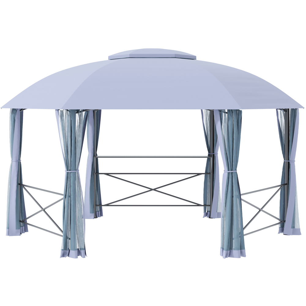 Outsunny 4 x 4.7m Grey Steel Frame 2 Tier Roof Gazebo with Mesh Curtains Image 2