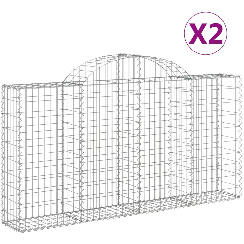 vidaXL Silver Galvanised Iron Arched Gabion Basket 200 x 30 x 100/120cm 2 Pack Image 2