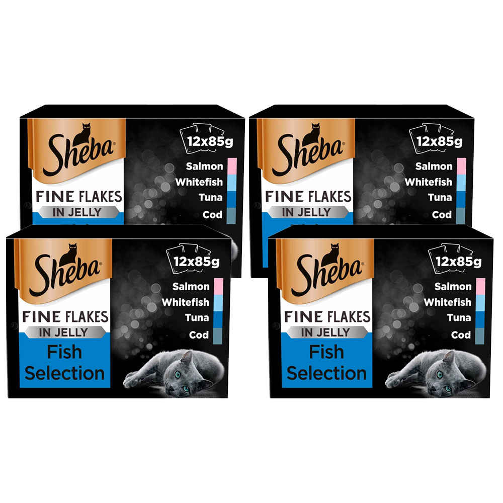 Sheba Fine Flakes Cat Food Pouches Fish in Jelly 85g Case of 4 x 12 Pack Image 1