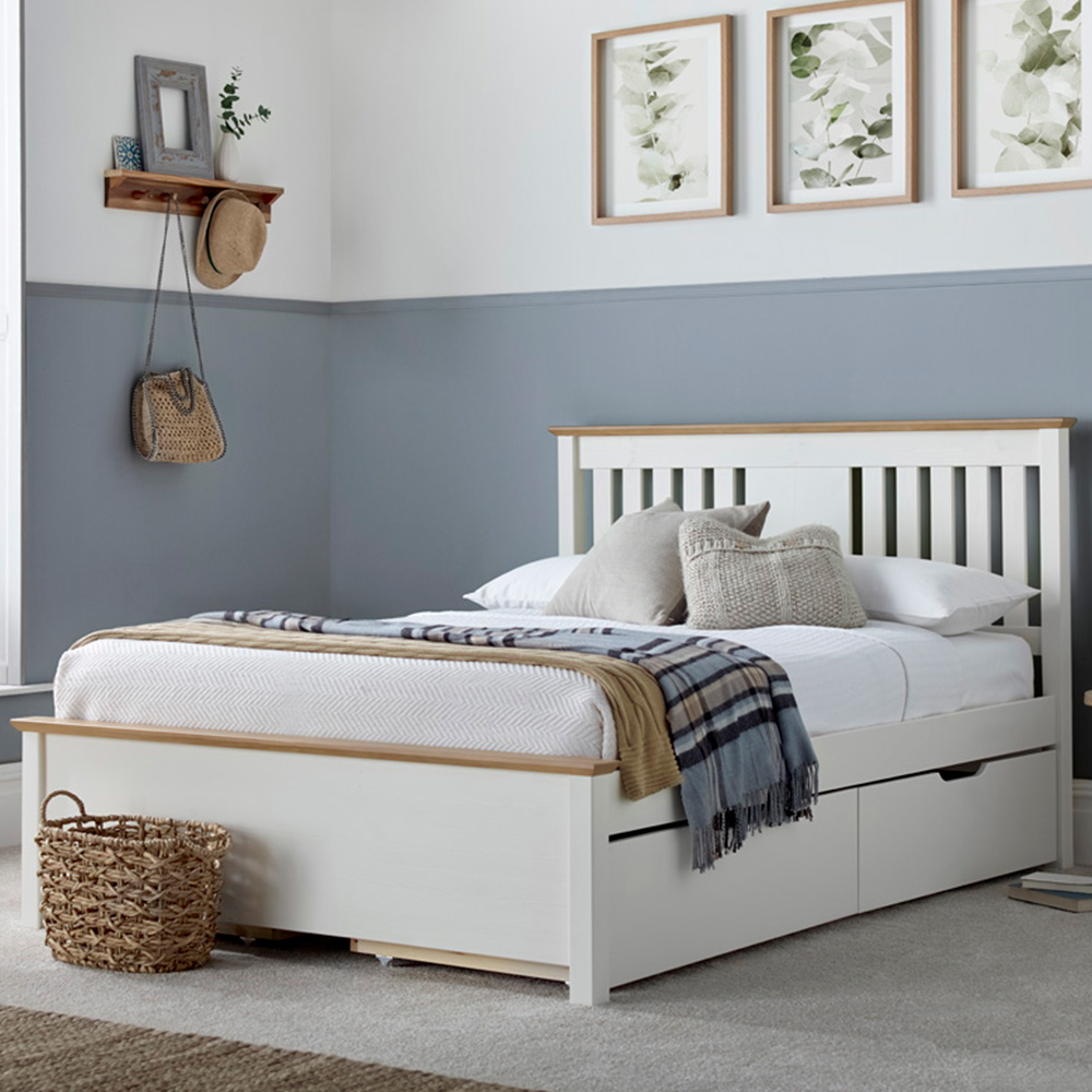 Chester Double Stone White and Oak 2 Drawer Storage Bed Frame Image 1