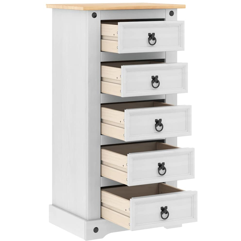 vidaXL Corona 5 Drawer White Solid Pine Wood Bedside Table Image 5