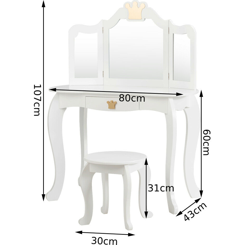 Costway Kids White Vanity Table and Chair Set with Mirror Image 9