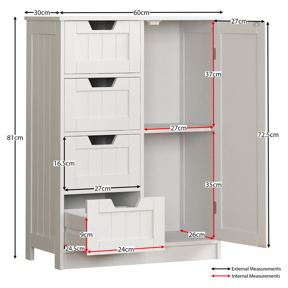 Lassic Bath Vida Priano White 4 Drawer Single Door Floor Wilko