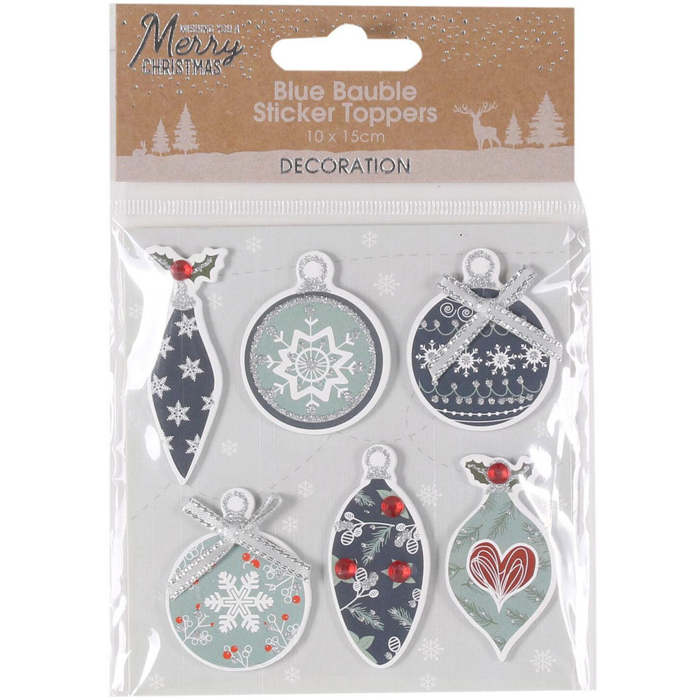 Pack of Six Blue Bauble Sticker Toppers Image