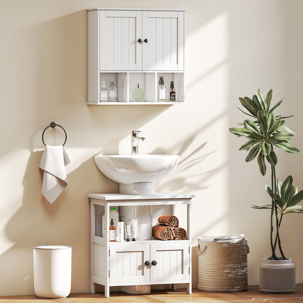 Portland 2 Door 3 Shelf White Wall-Mounted Bathroom Storage Cabinet Image 4