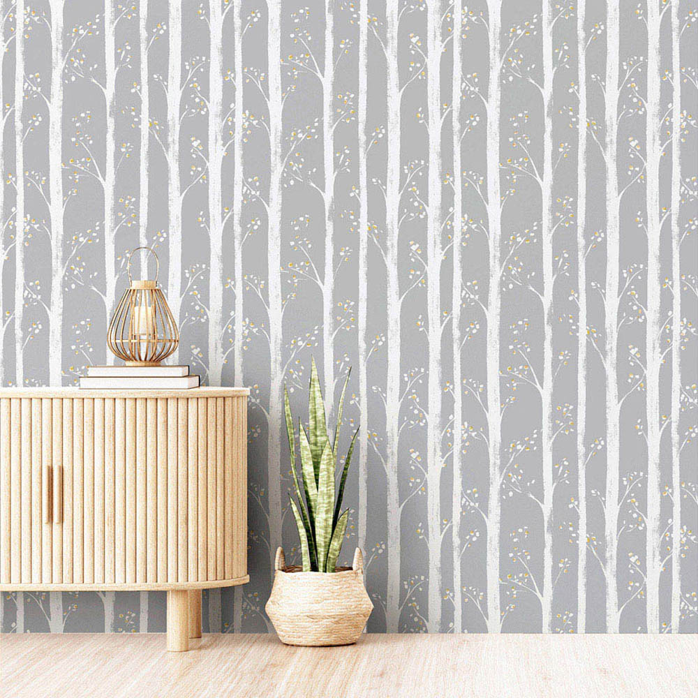 Arthouse Pretty Trees Ochre and Grey Wallpaper Image 7