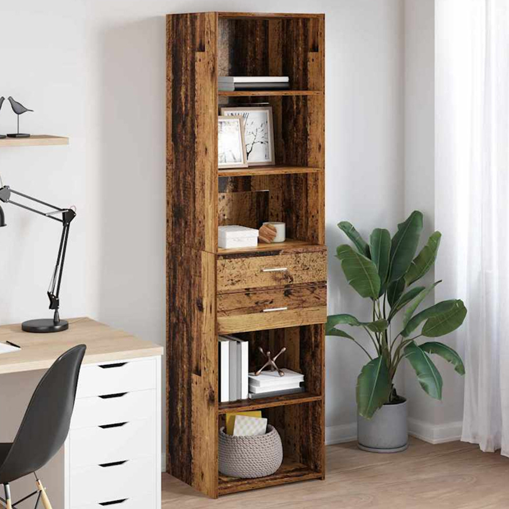 vidaXL 2 Drawer 5 Shelf Old Wood Highboard Image 1