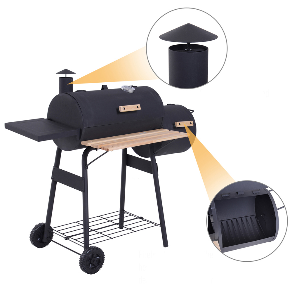 Outsunny Black Trolley Charcoal BBQ Barrell Image 3