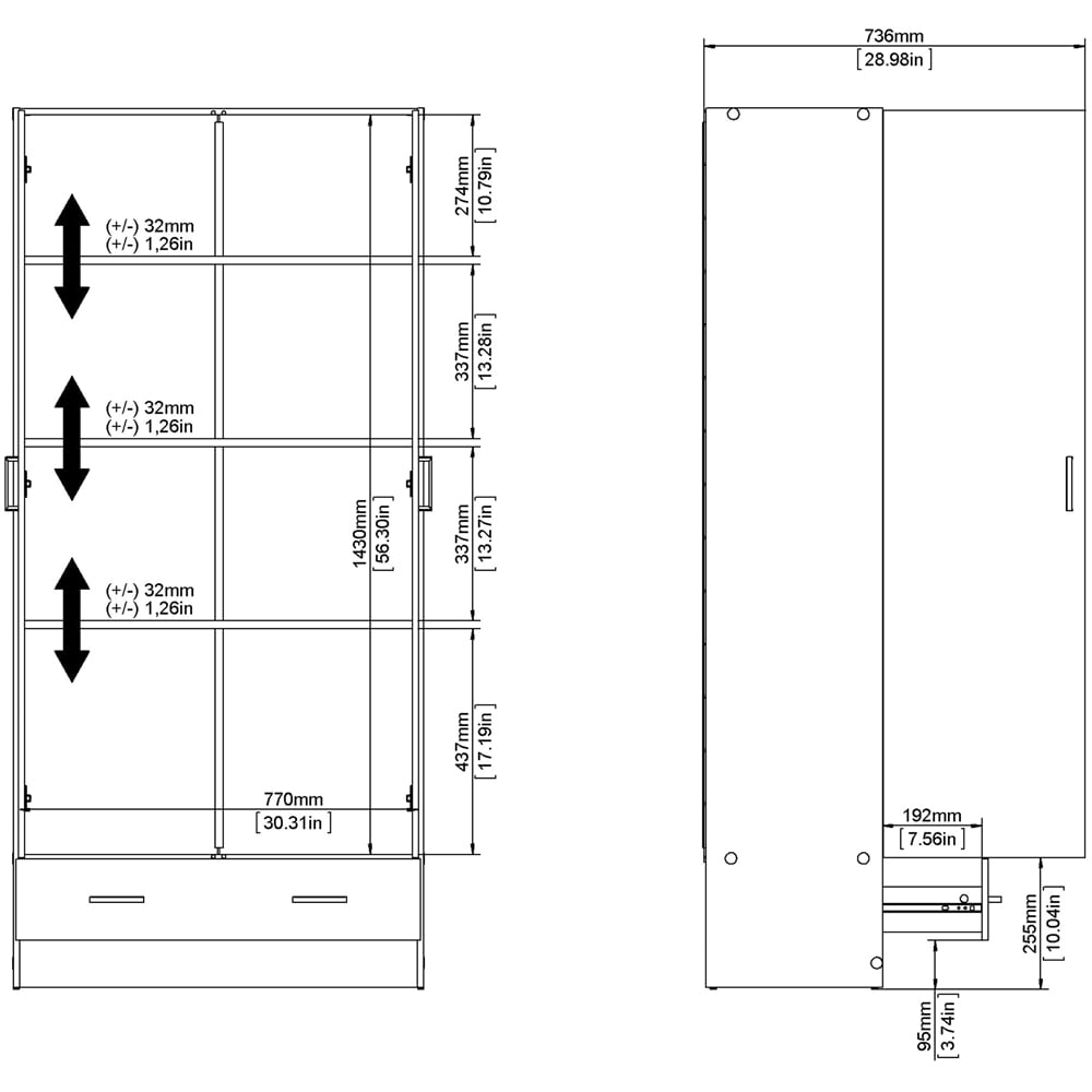 Florence Space Single Drawer 2 Door Oak Wardrobe Image 8
