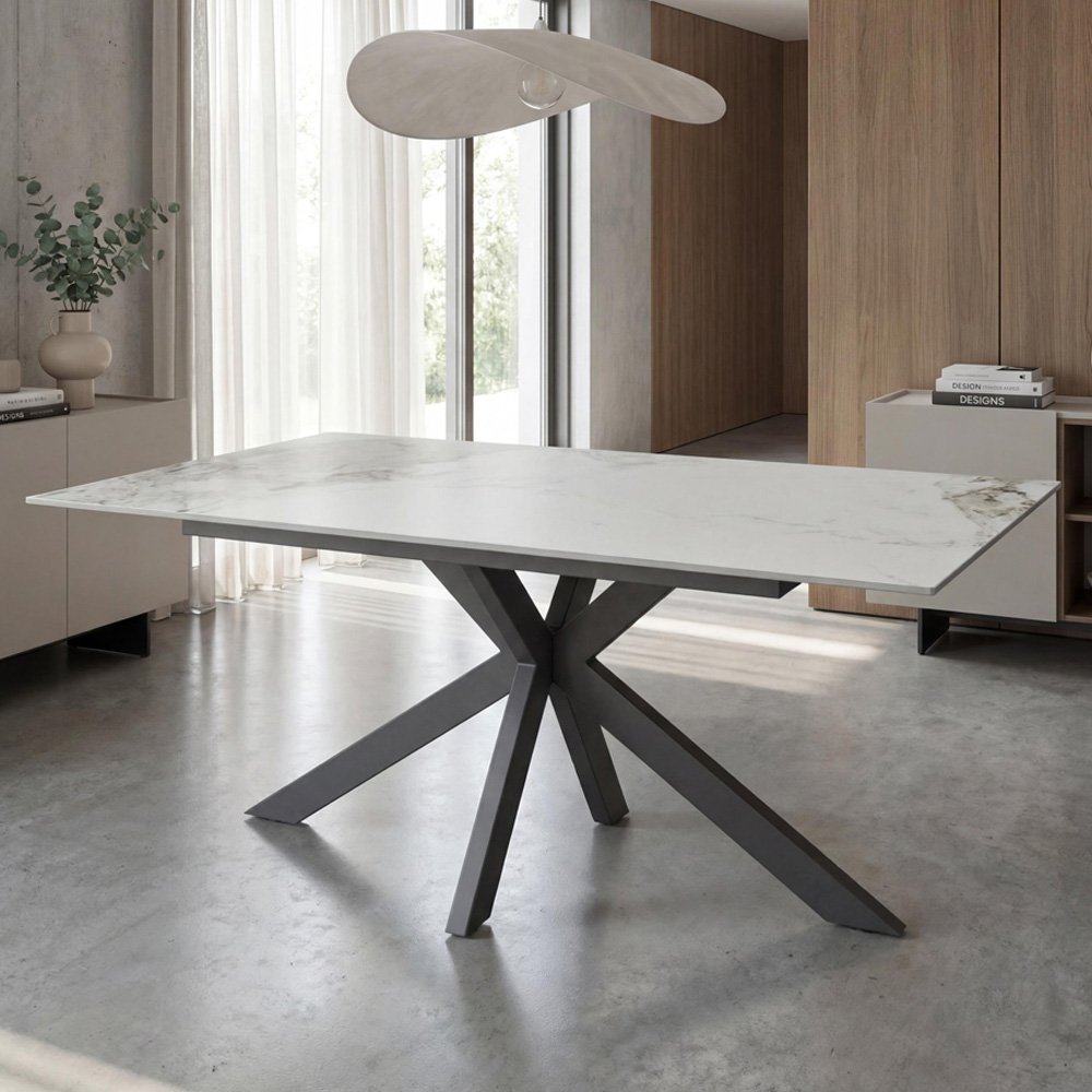 Shankar Verona 6 Seater White Marble Ceramic Dining Table Image 1
