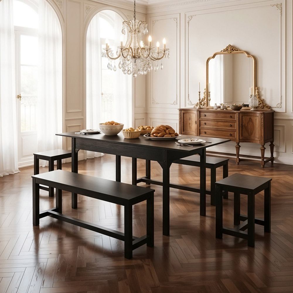 Living and Home 6 Seater Extendable Dining Set with Bench and Stool Black Image 7