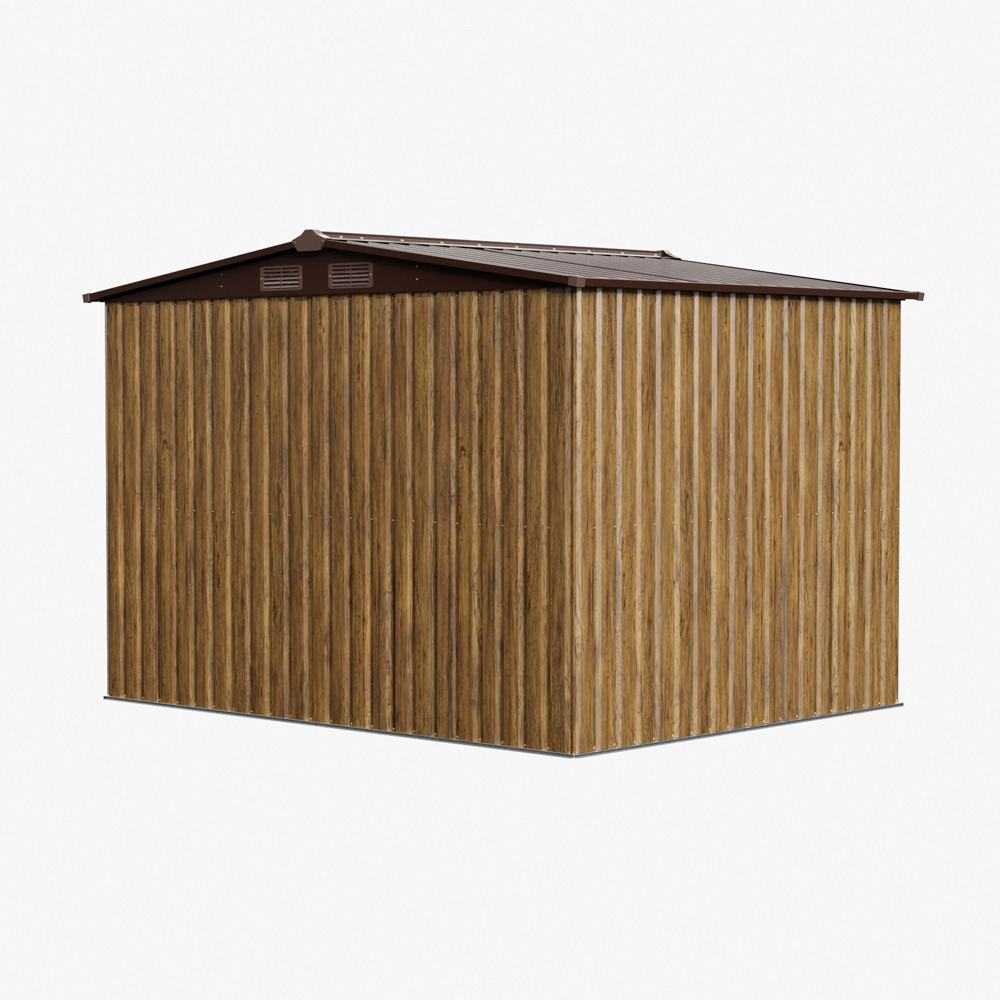 Living and Home 6 x 8ft Wood Grain Finish Metal Apex Garden Shed Image 6