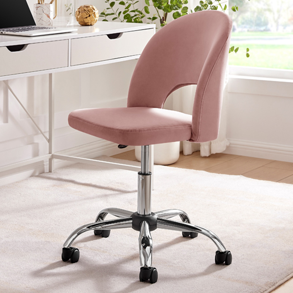 Furniturebox Courtez Pink Velvet and Silver Office Chair Image 1