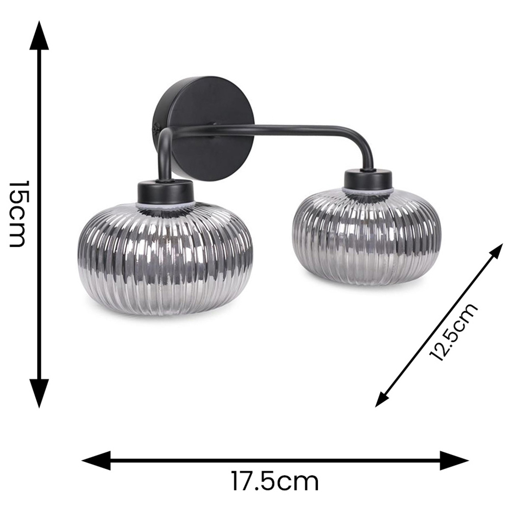 ValueLights Amaia Matt Black 2 Way Smoked Ribbed Glass LED Wall Light Image 8