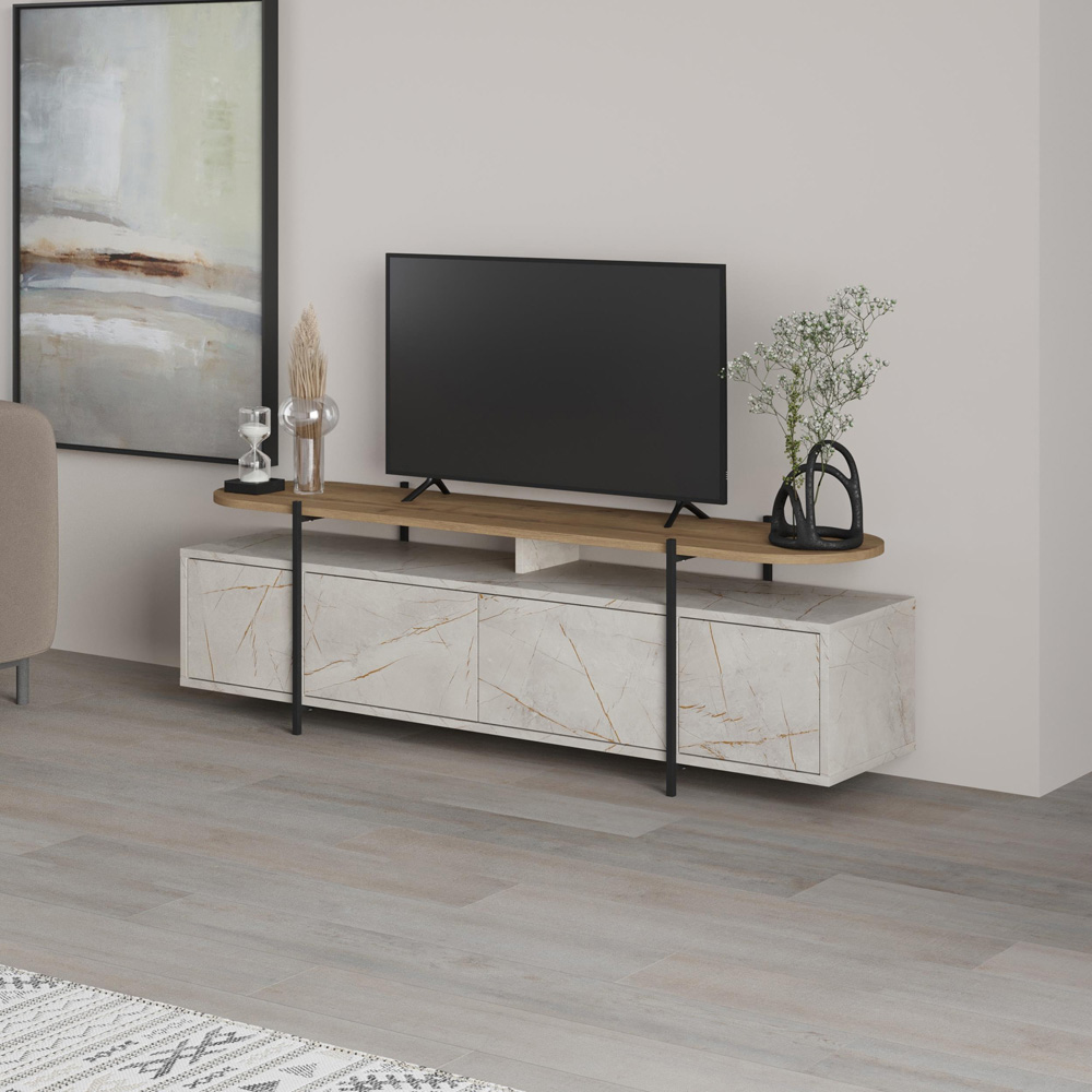 Decortie Hanley 4 Door Gold Marble Effect TV Stand Image 4