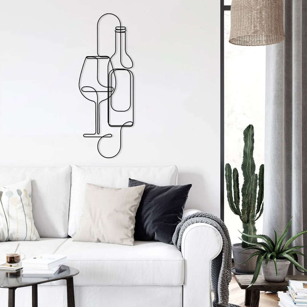 Decortie Wine Bottle and Glass Minimalist Metal Line Art Wall Decor Image 3