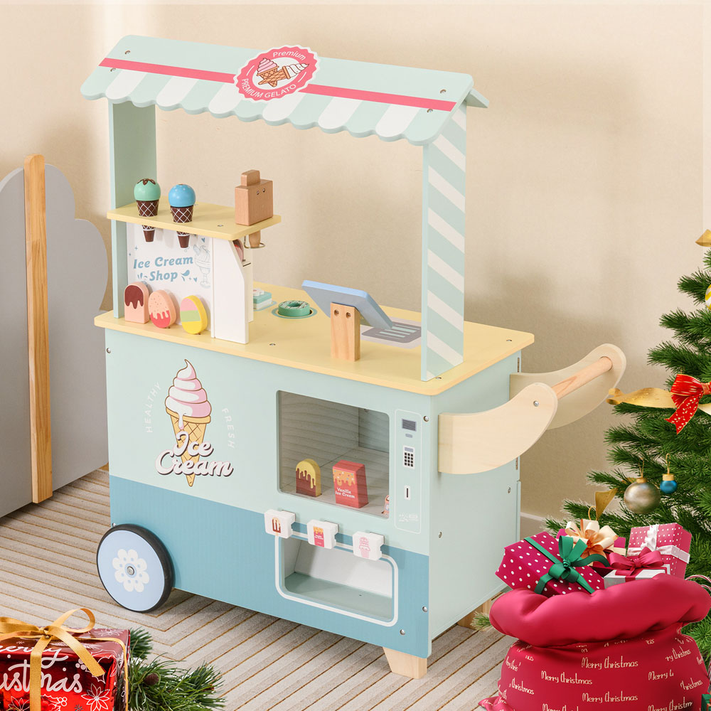 Costway Green Kids Ice Cream Cart Truck Pretend Play Set Image 2