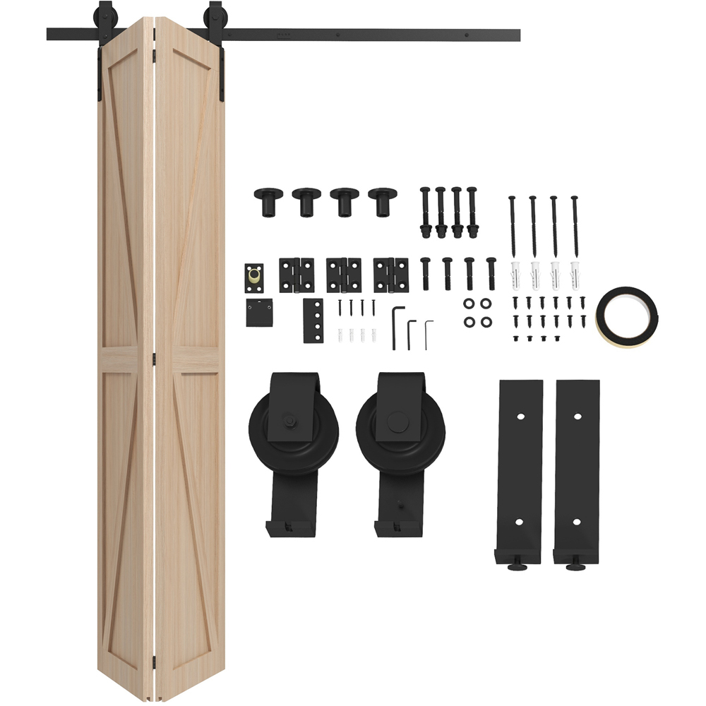 HOMCOM Bi-Folding Sliding Barn Door Hardware Kit Sliding Door Kit 5ft Image 1