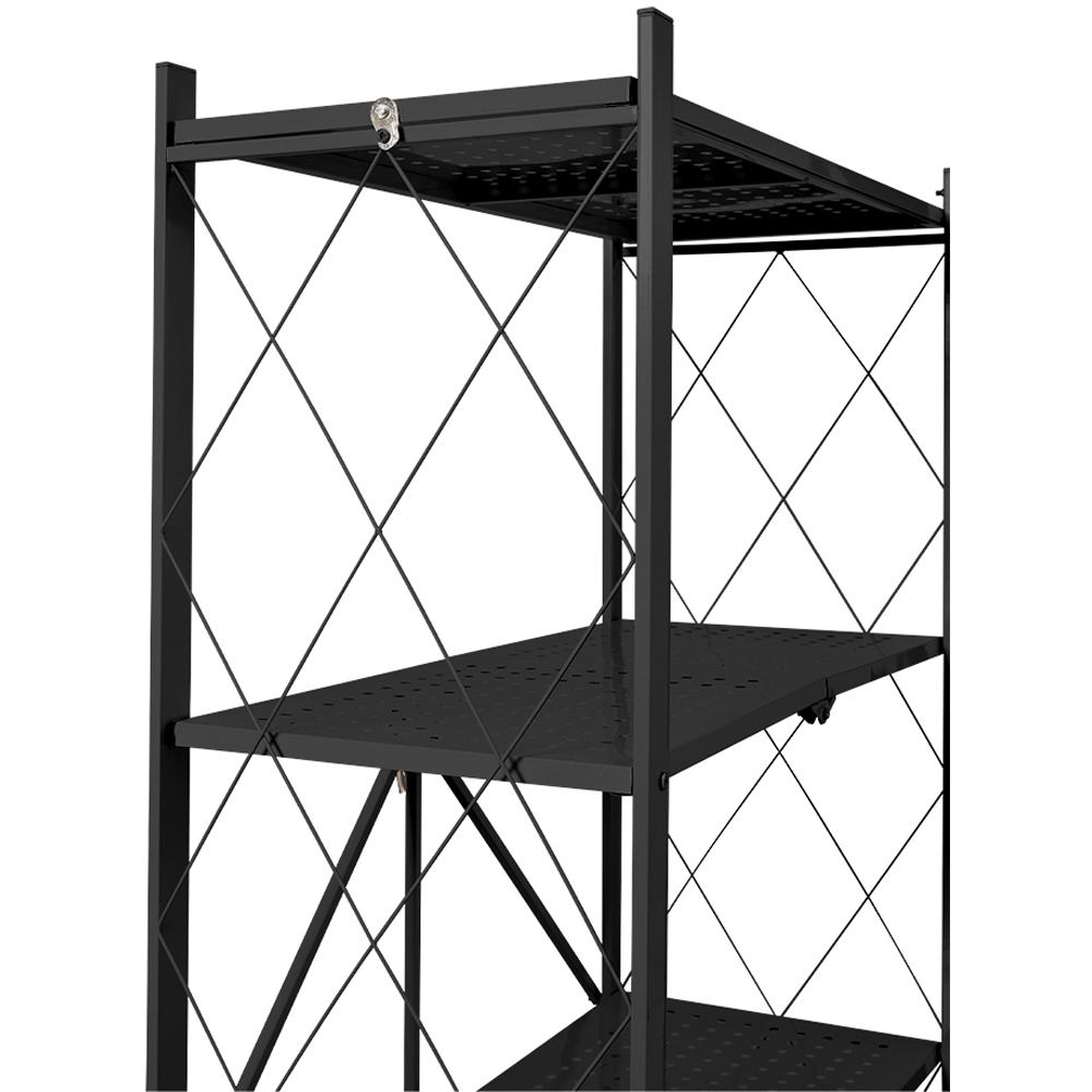 H&O Direct 5 Shelf Metal Foldable Storage Rack with Lockable Wheels and Side Guardrails Image 4