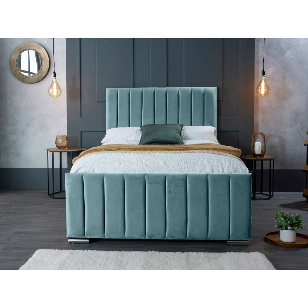 Eleganza Home Redding King Size Duck Egg Plush Velvet Bed Frame with Headboard Image 3