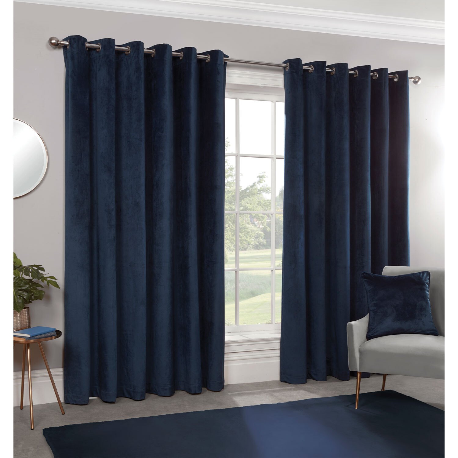 Divante Vermont Navy Velvet Blackout Eyelet Curtains 168 x 229cm Image 2