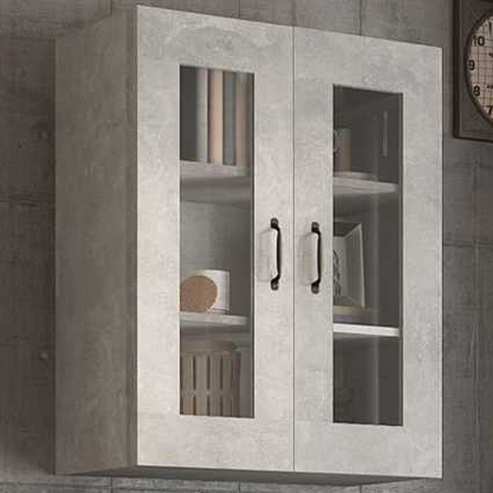 vidaXL 2 Glass Door 3 Shelf Concrete Grey Hanging Wall Cabinet Image 1