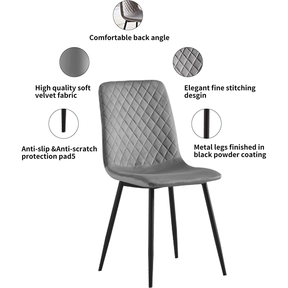 wilko Lexi Set of 4 Light Grey Velvet Fabric Dining Chairs Image 8
