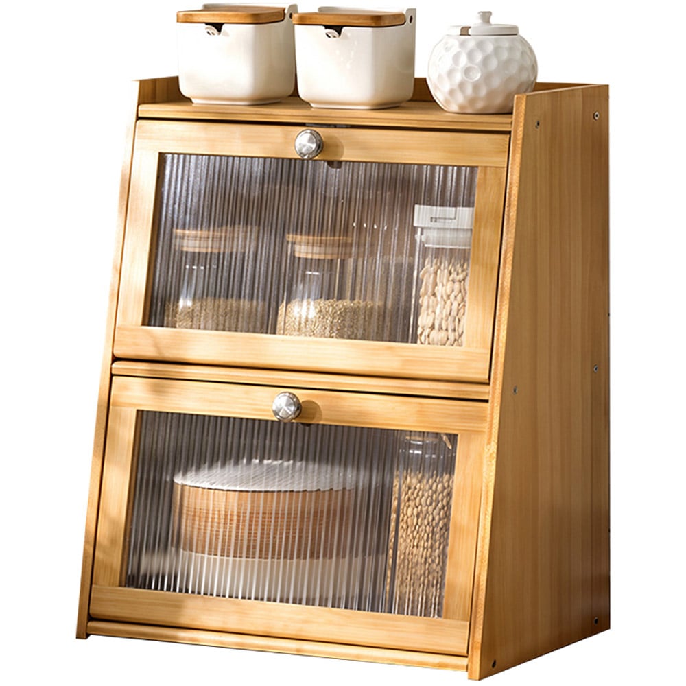 Living and Home 2 Door Single Shelf Natural Bamboo Bread Storage Cabinet Image 2