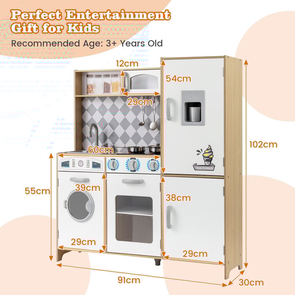 Costway Kids Natural Kitchen Play Set with Ice Maker and Cooking Stove Image 7