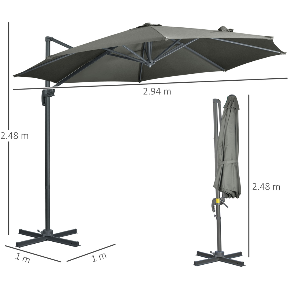 Outsunny Grey Crank and Tilt Cantilever Parasol with Cross Base 3m Image 7