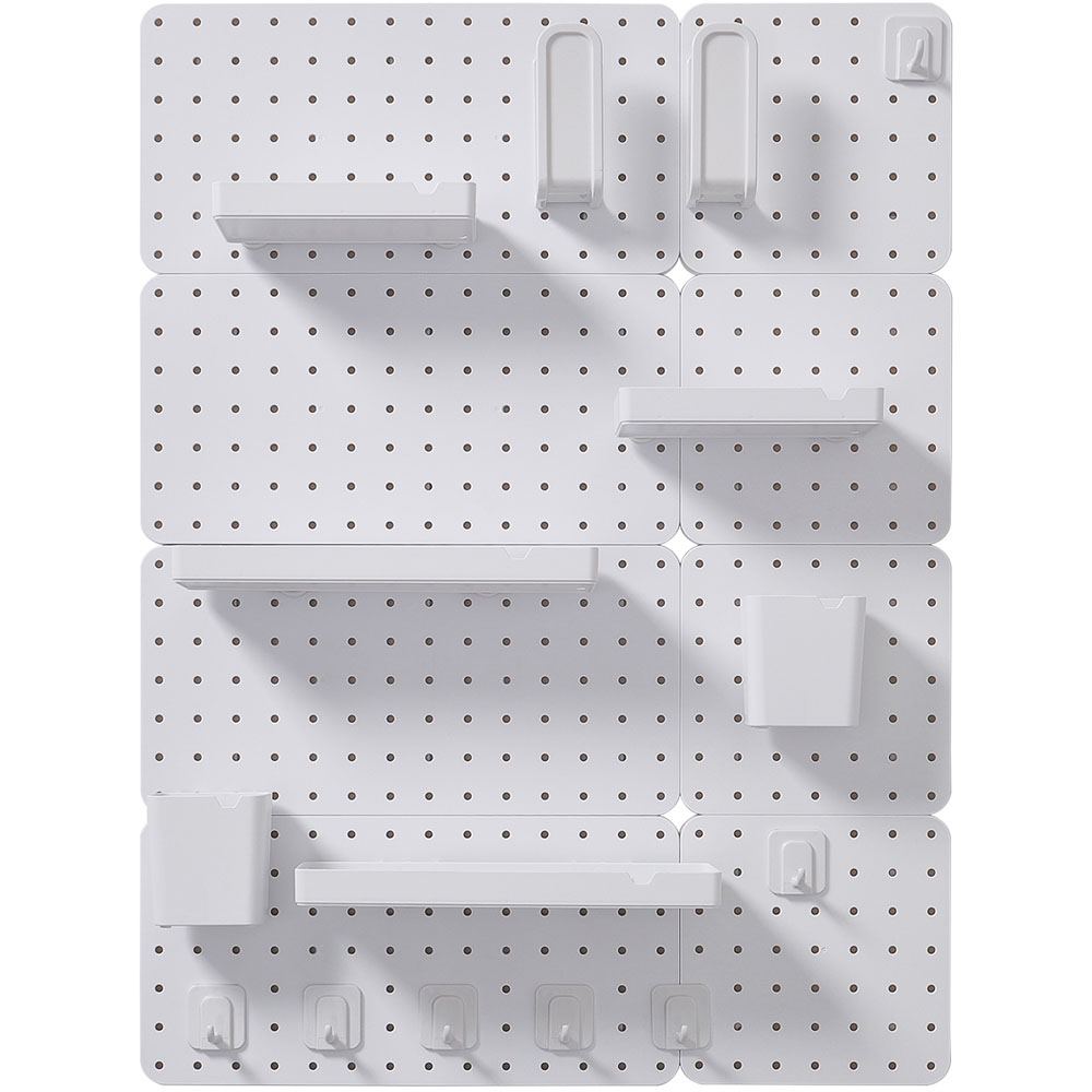 Living and Home White Rectangle Pegboard Wall Storage Rack Image 3