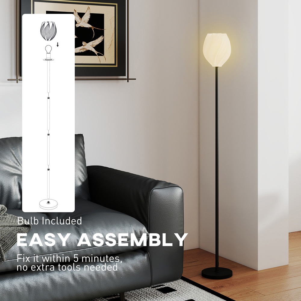 HOMCOM White 3D Printed Rose Shade Black Floor Lamp with 3 Colour Temperature Image 7