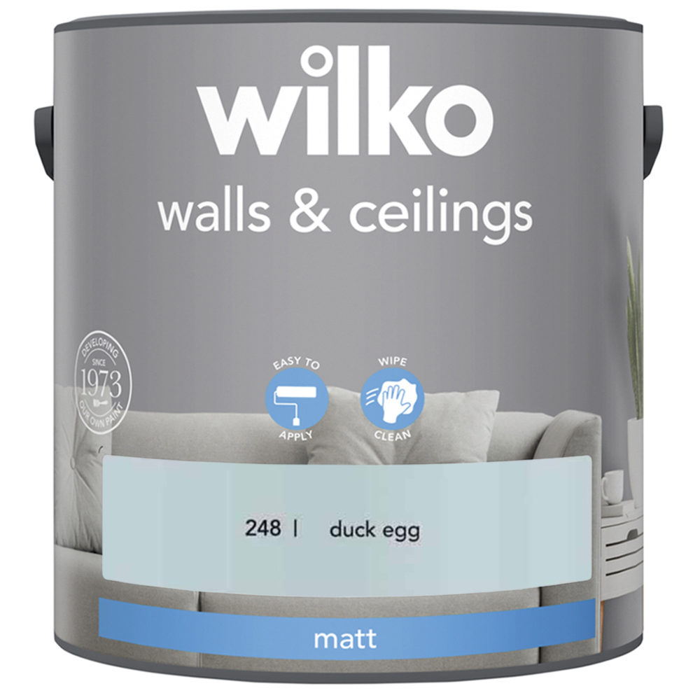 Wilko Walls & Ceilings Duck Egg Matt Emulsion Paint 2.5L Image 2