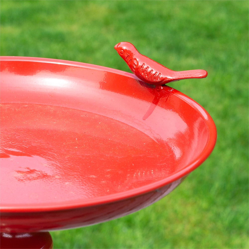 St Helens Red Metal Bird Bath and Feeder Image 3