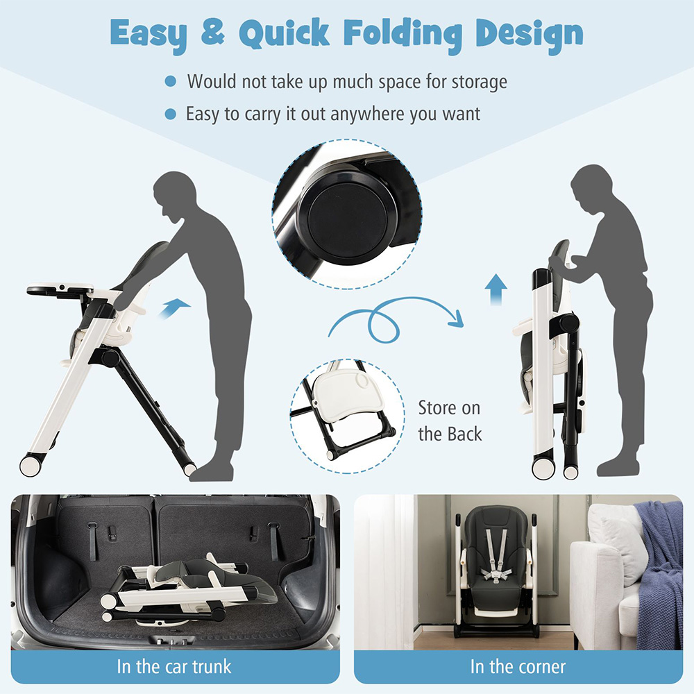 Costway Grey Multifunctional Folding Baby Highchair Image 5
