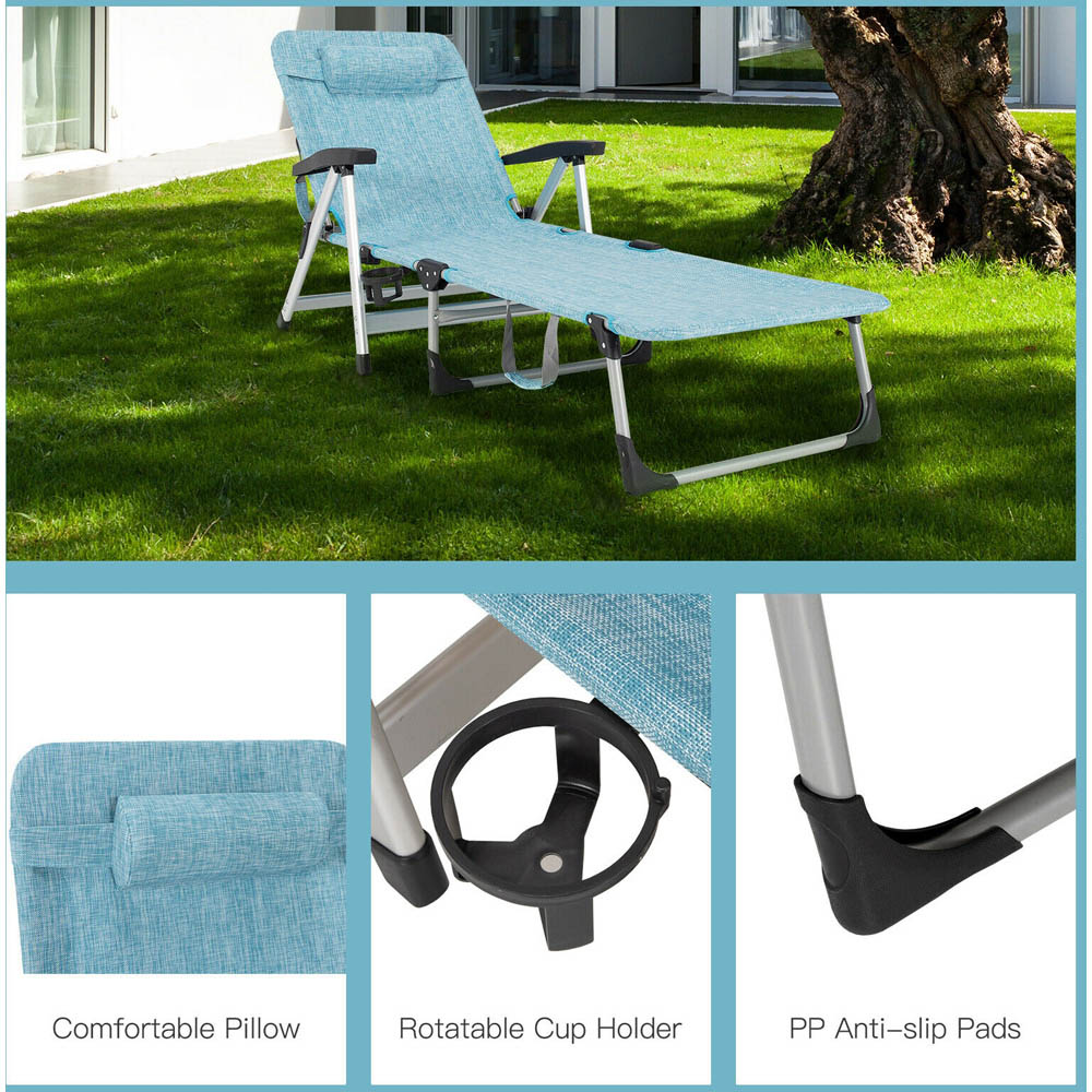 Costway Blue Folding Outdoor Chaise Lounger with Detachable Pillow Image 5